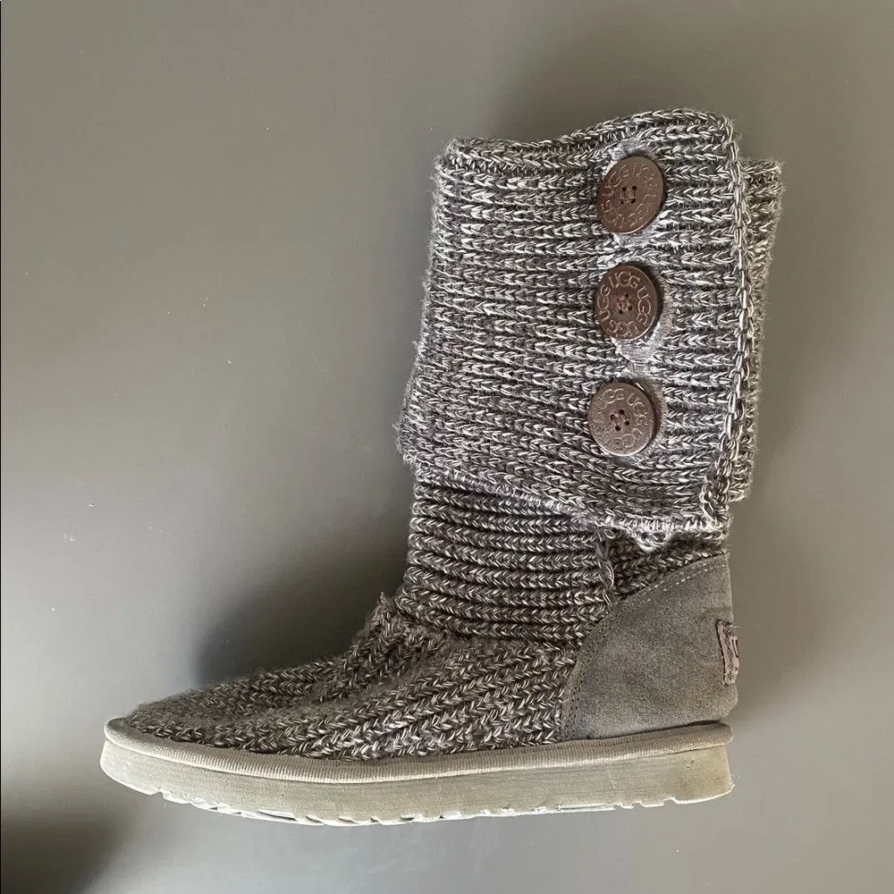 UGG Women’s Classic Cardy Knit Tall Boots Gray US 8 Shepherd Insole Boho Cottage